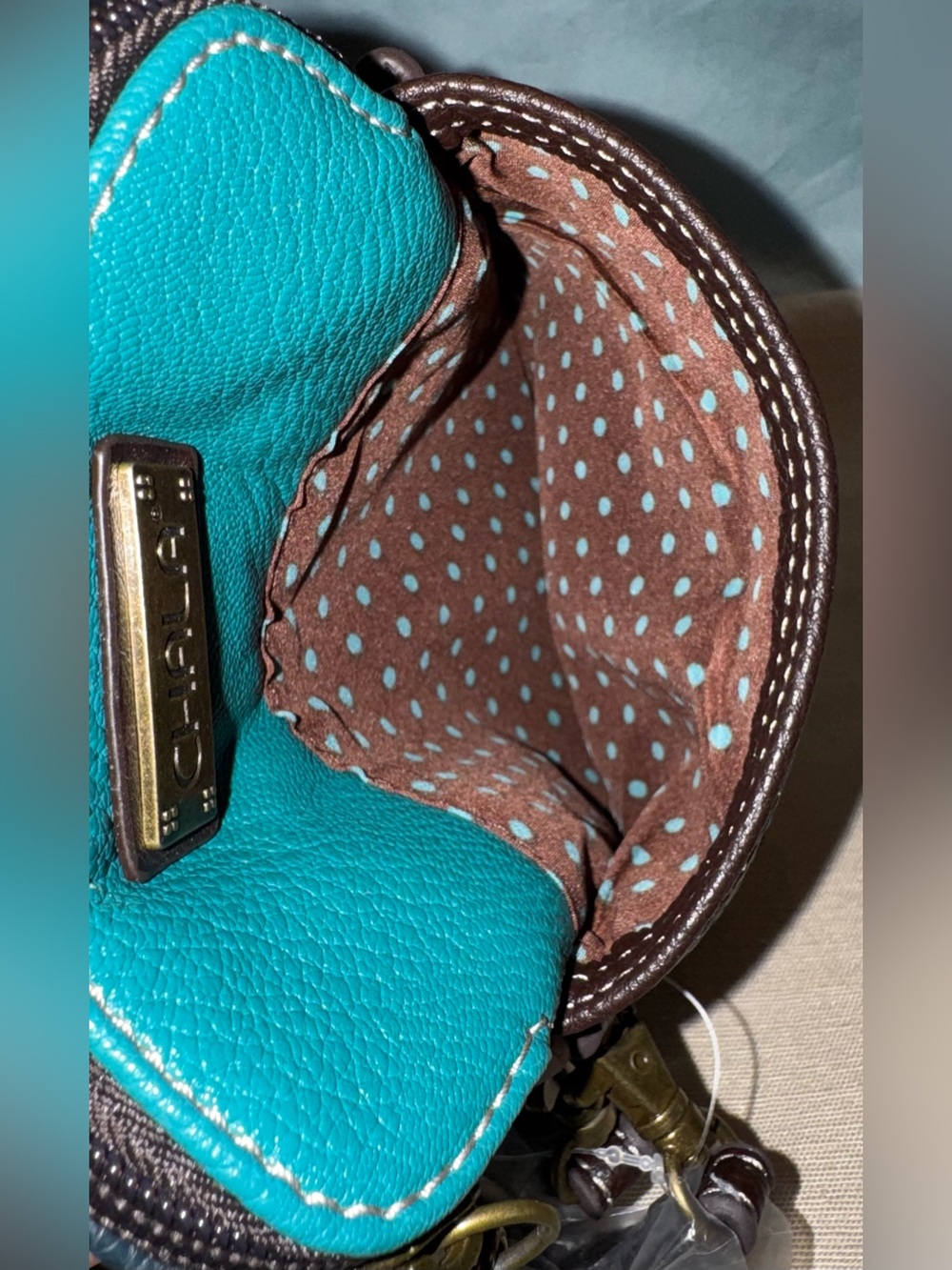 Chala Teal, Brown, & Black Turtle Crossbody Phone Pouch with Starfish Charm - Picture 7 of 9
